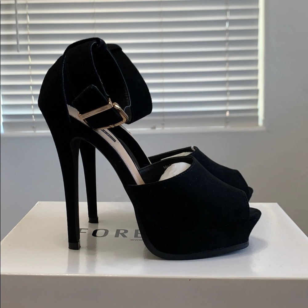 Black faux suede heel